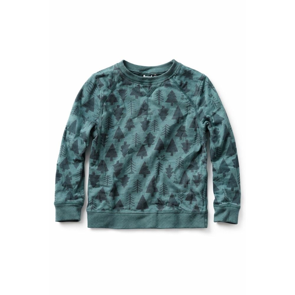 Hanna Andersson Kids Pine Tree Forest Print Sweatshirt Teal Green Size 120 US6-7
